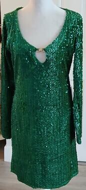 Express Green Sequin Dress Size S NWT Long Sleeve Cutout Gold Detail Party